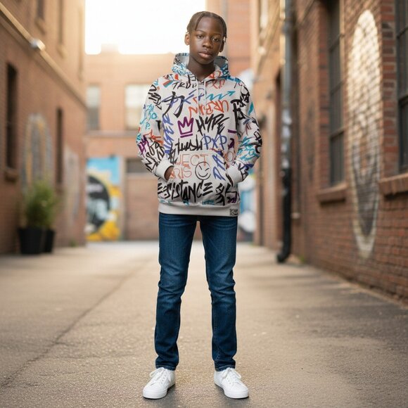 Hoodie Project X Paris Médium Ado Blanc motif Grafitis - Picture 1 of 7